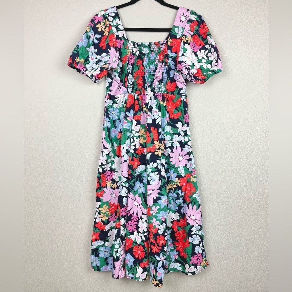 Old Navy Women's Medium Petite Puff Sleeve Midi Swing Dress Floral Multi Bright - Picture 12 of 16